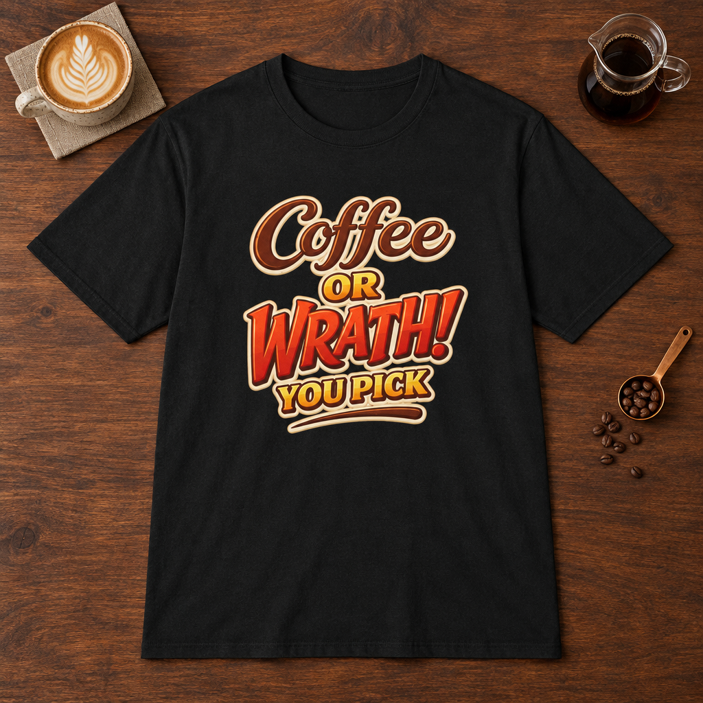 Coffee or Wrath T-Shirt Black coffee bar mockup