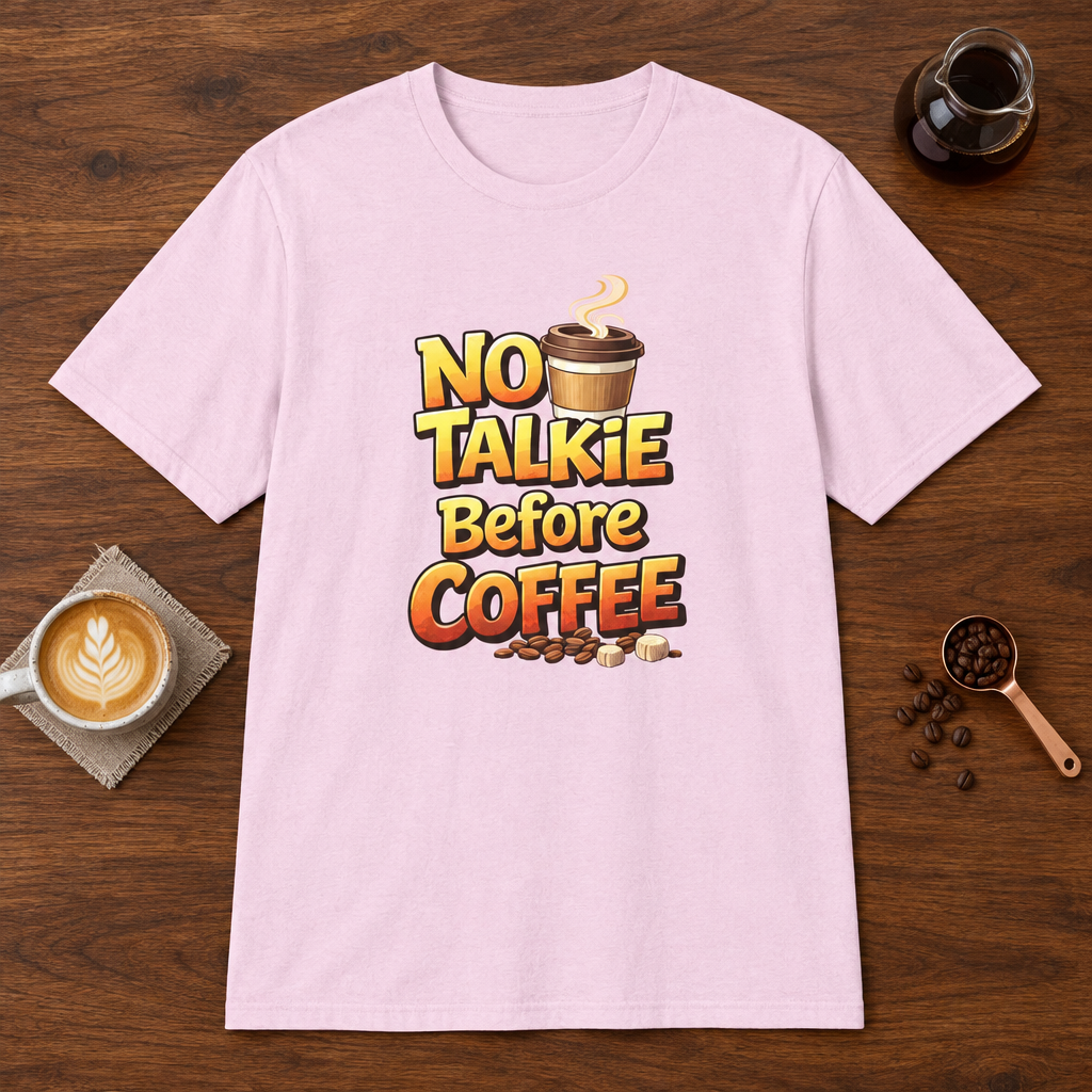 No Talkie Before Coffee 2 T-Shirt Light Pink coffee bar mockup
