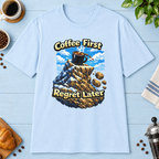 Coffee First Regret Later T-Shirt in Black, zoomed lifestyle mockup