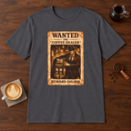Wanted T-Shirt Charcoal coffee bar mockup