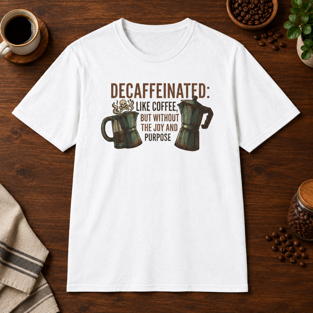 Decaffeinated T-Shirt White short-sleeve coffee-bar flat lay