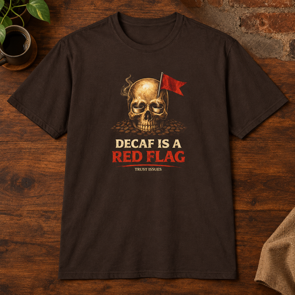 Red Flag T-Shirt Dark Chocolate close-fill short-sleeve coffee-bar flat lay