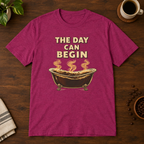 The Day Can Begin T-Shirt Antique Heliconia coffee-bar flat lay