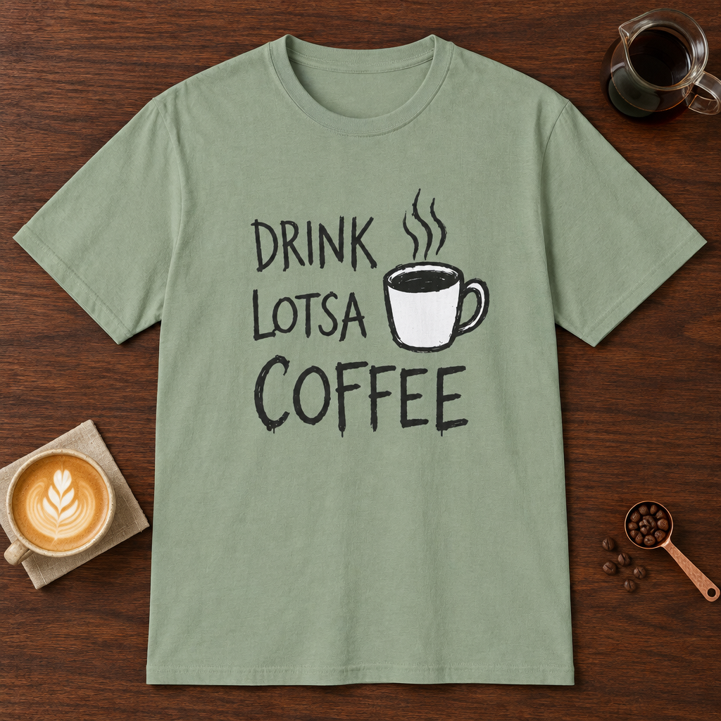 Drink Lotsa Coffee-Light T-Shirt Sage coffee bar mockup