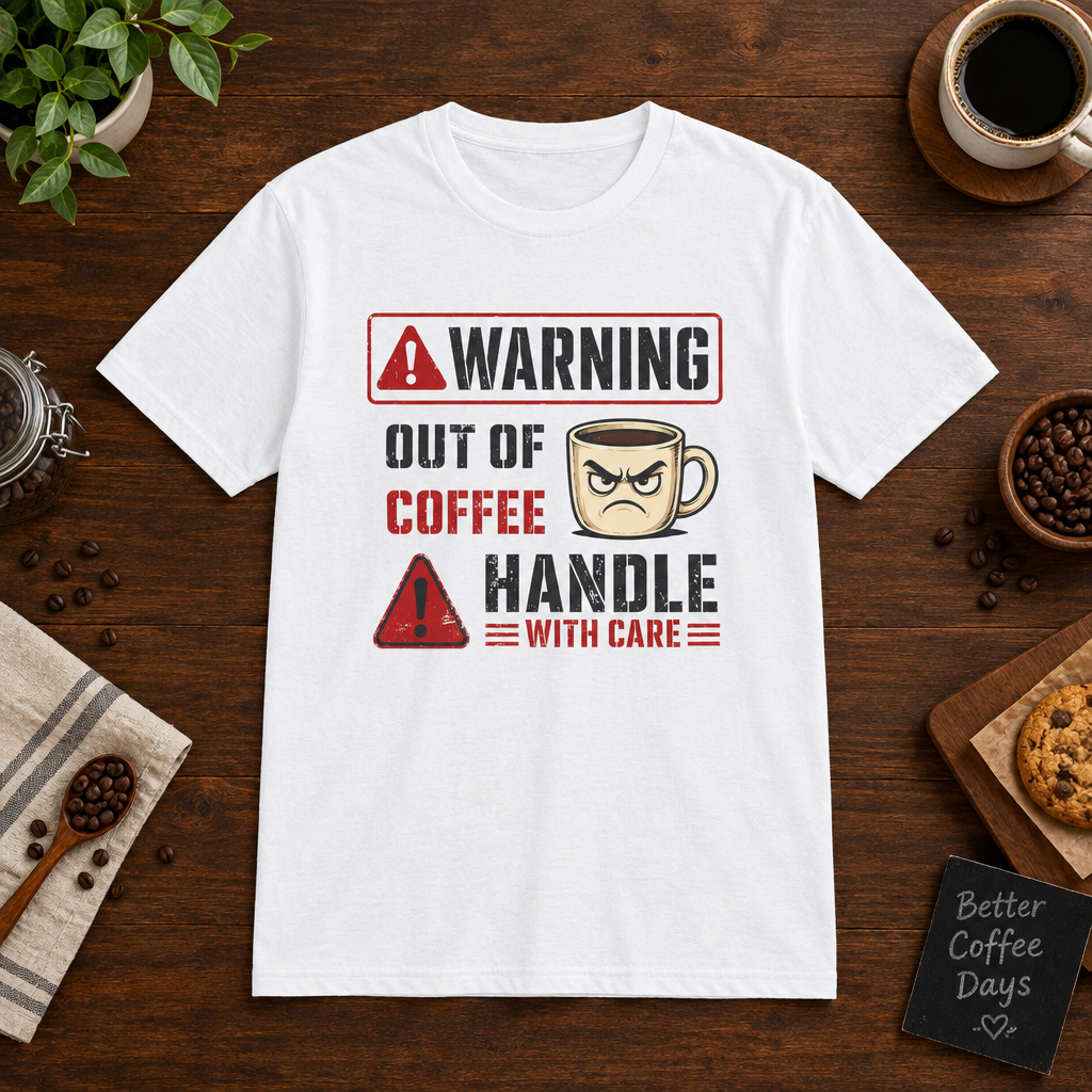 Warning Out of Coffee T-Shirt White short-sleeve coffee-bar flat lay