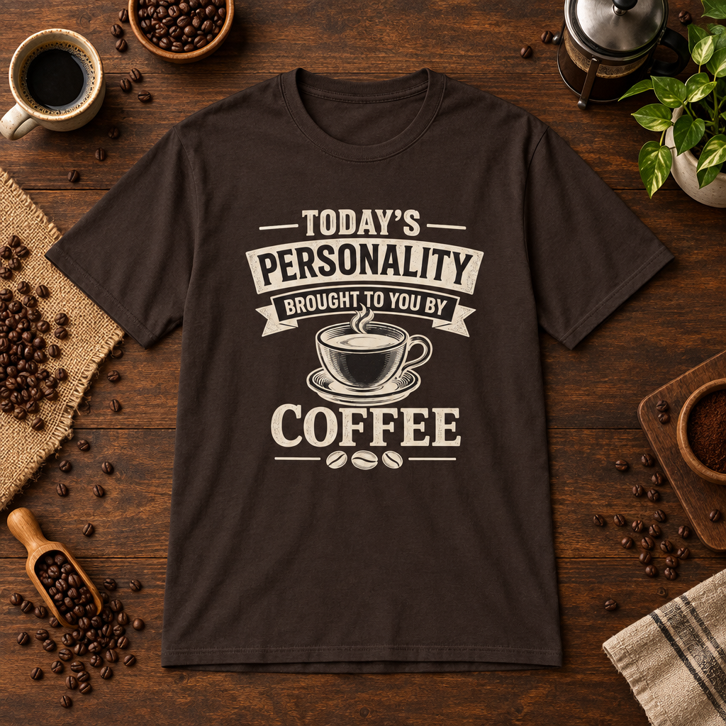 Today's Personality T-Shirt Dark Chocolate coffee-bar flat lay