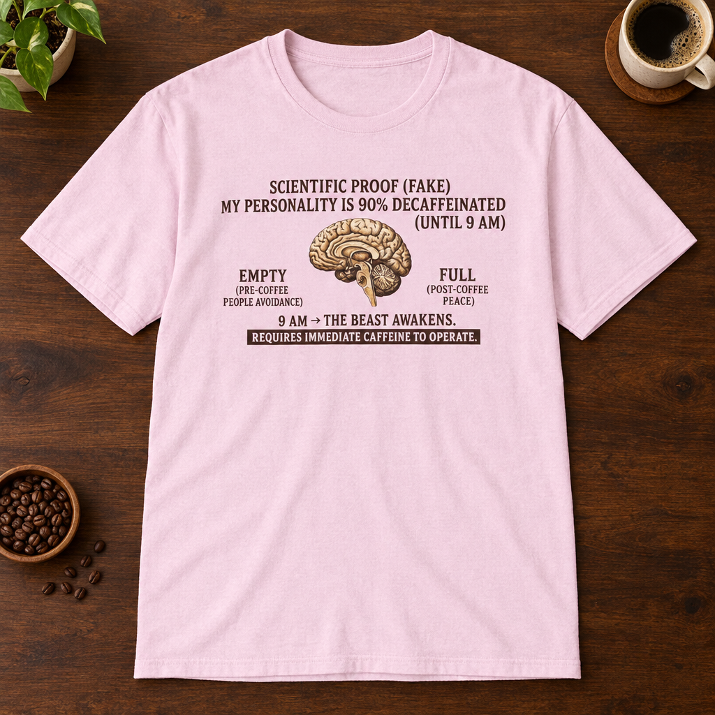 Scientific Proof T-Shirt Light Pink coffee-bar flat lay