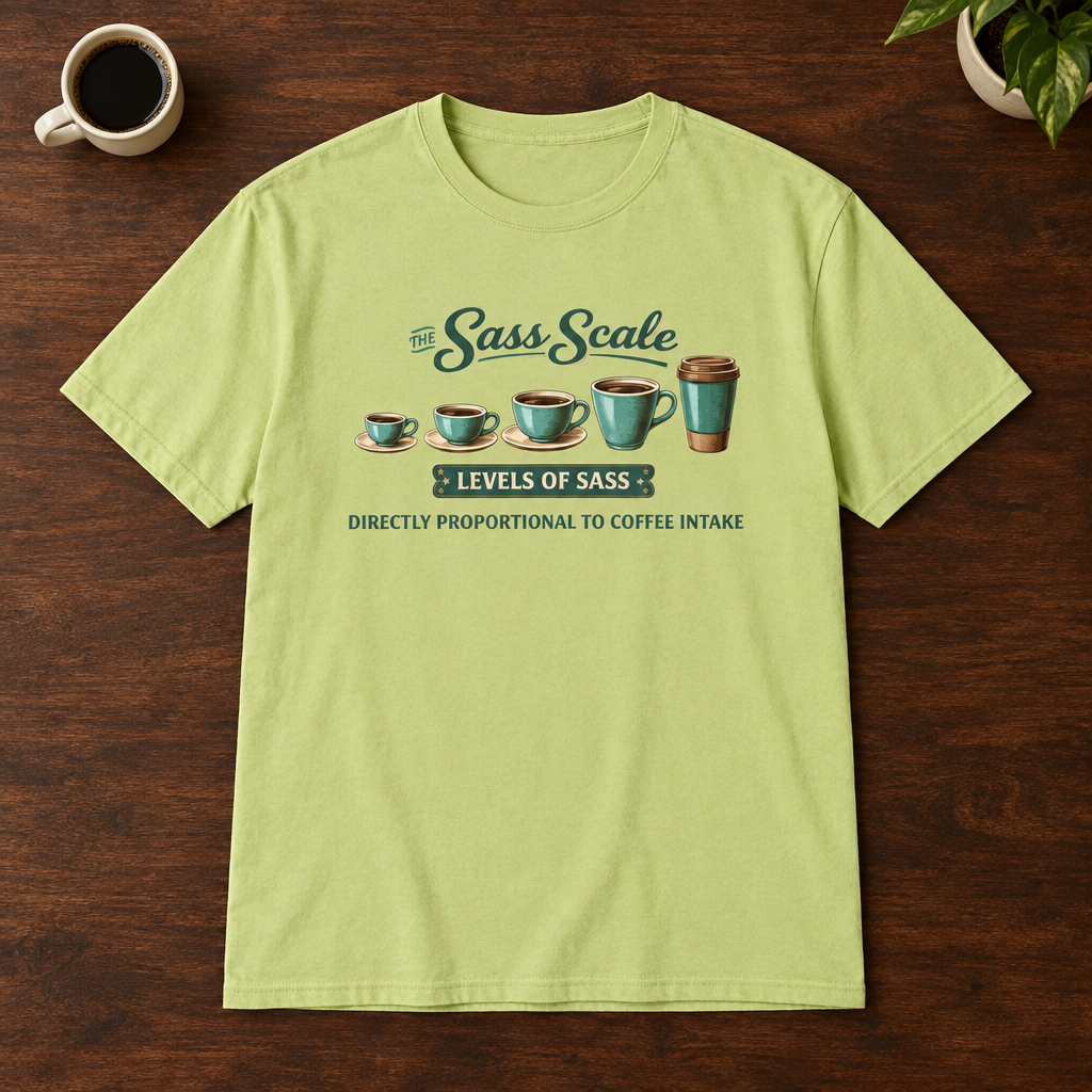 Sass Scale T-Shirt Pistachio short-sleeve coffee-bar flat lay