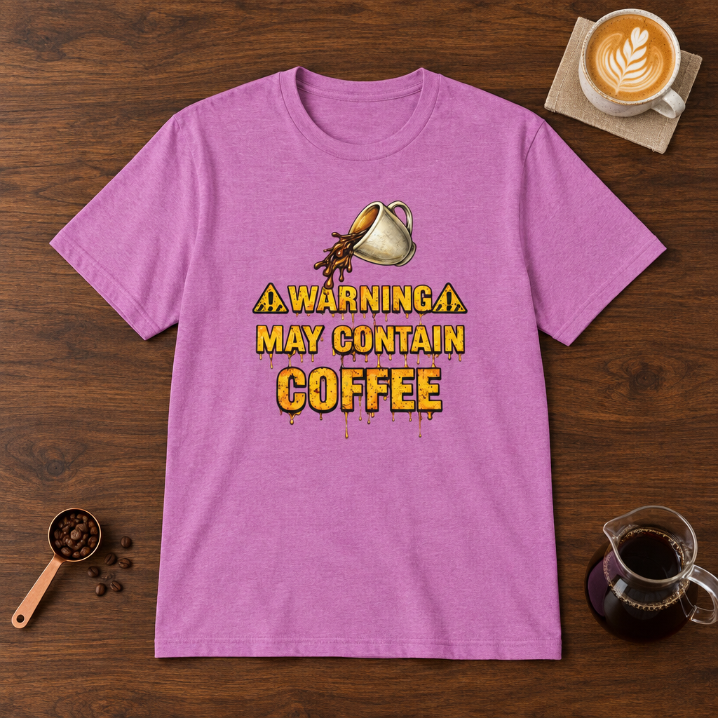 Warning May Contain Coffee T-Shirt Heather Radiant Orchid coffee bar mockup