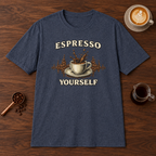 Espresso Yourself T-Shirt Heather Navy coffee bar mockup