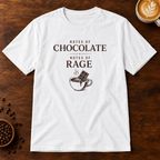 Notes of Rage T-Shirt in White on a dark wood coffee bar