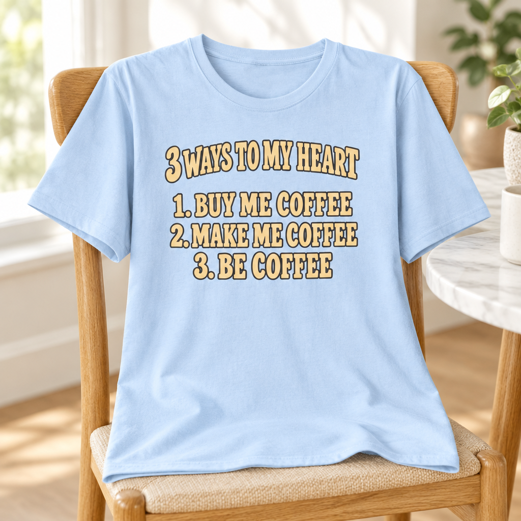 3 Ways to My Heart T-Shirt in Light Blue, premium draped mockup