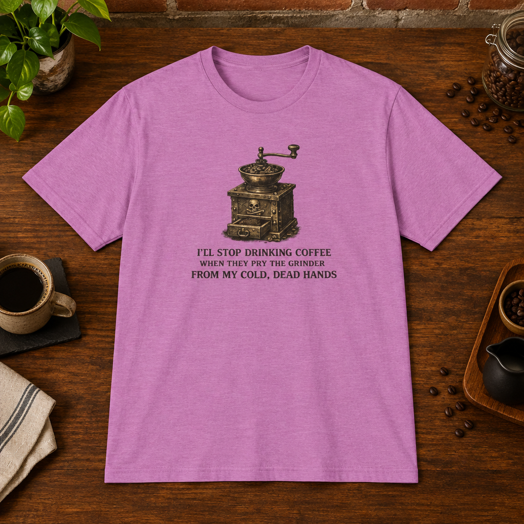 I'll Stop Drinking T-Shirt Heather Radiant Orchid close-fill short-sleeve coffee-bar flat lay