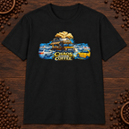 Chaos Managed by Coffee 2 T-Shirt in Navy, zoomed lifestyle mockup