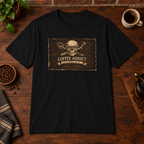 Proud Coffee Addict T-Shirt Black close-fill short-sleeve coffee-bar flat lay