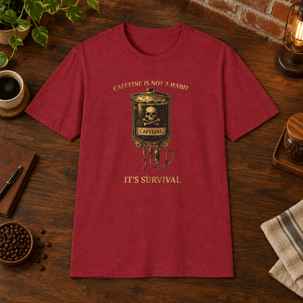 Caffeine Is Not A Habit T-Shirt Antique Cherry Red close-fill short-sleeve coffee-bar flat lay