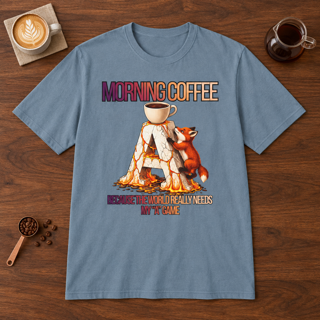 Morning Coffee T-Shirt Stone Blue coffee bar mockup
