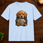 This Is Going Viral T-Shirt in Light Blue on a dark wood coffee bar
