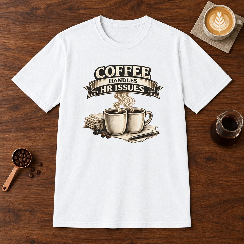 Coffee Handles HR Issues T-Shirt White coffee bar mockup