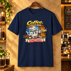 Coffee Fixes My Mood Sometimes T-Shirt in Navy, premium hanger mockup