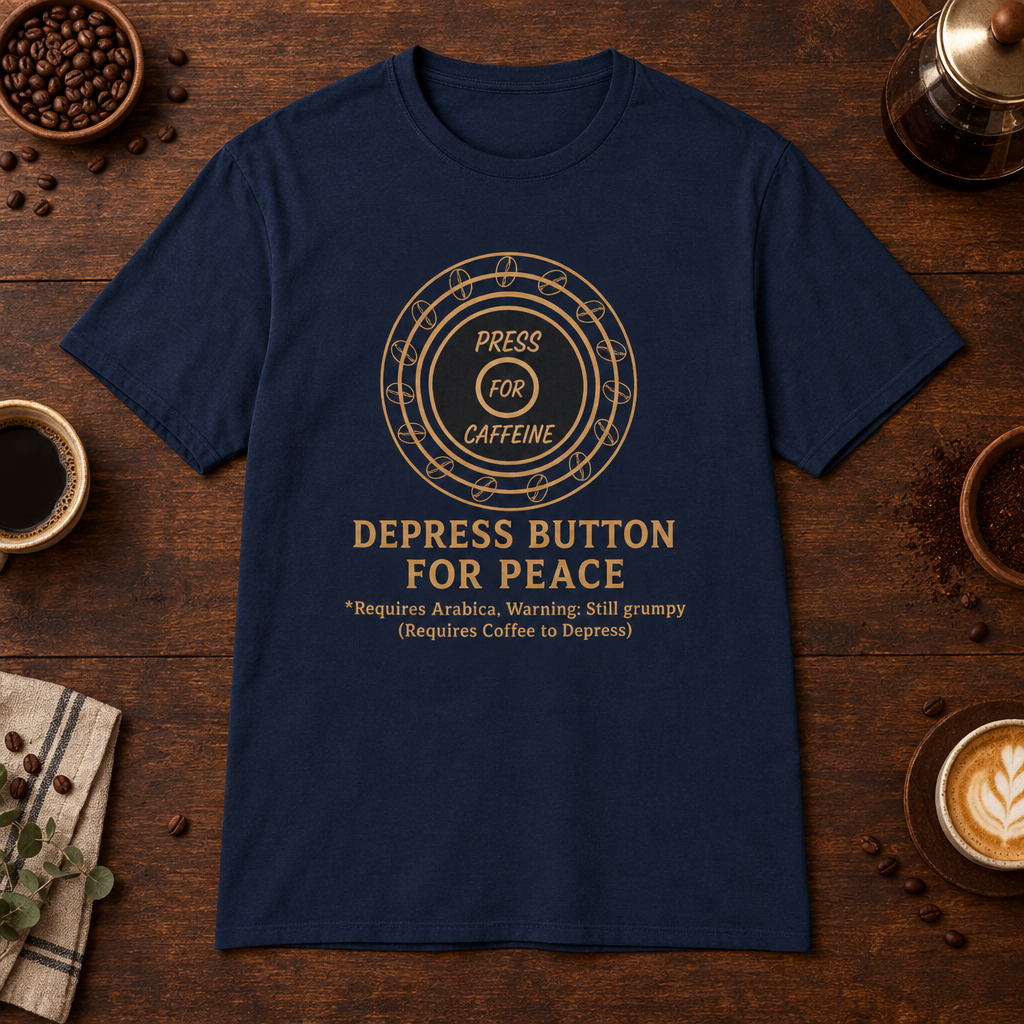 Press for Caffeine T-Shirt Navy coffee-bar flat lay