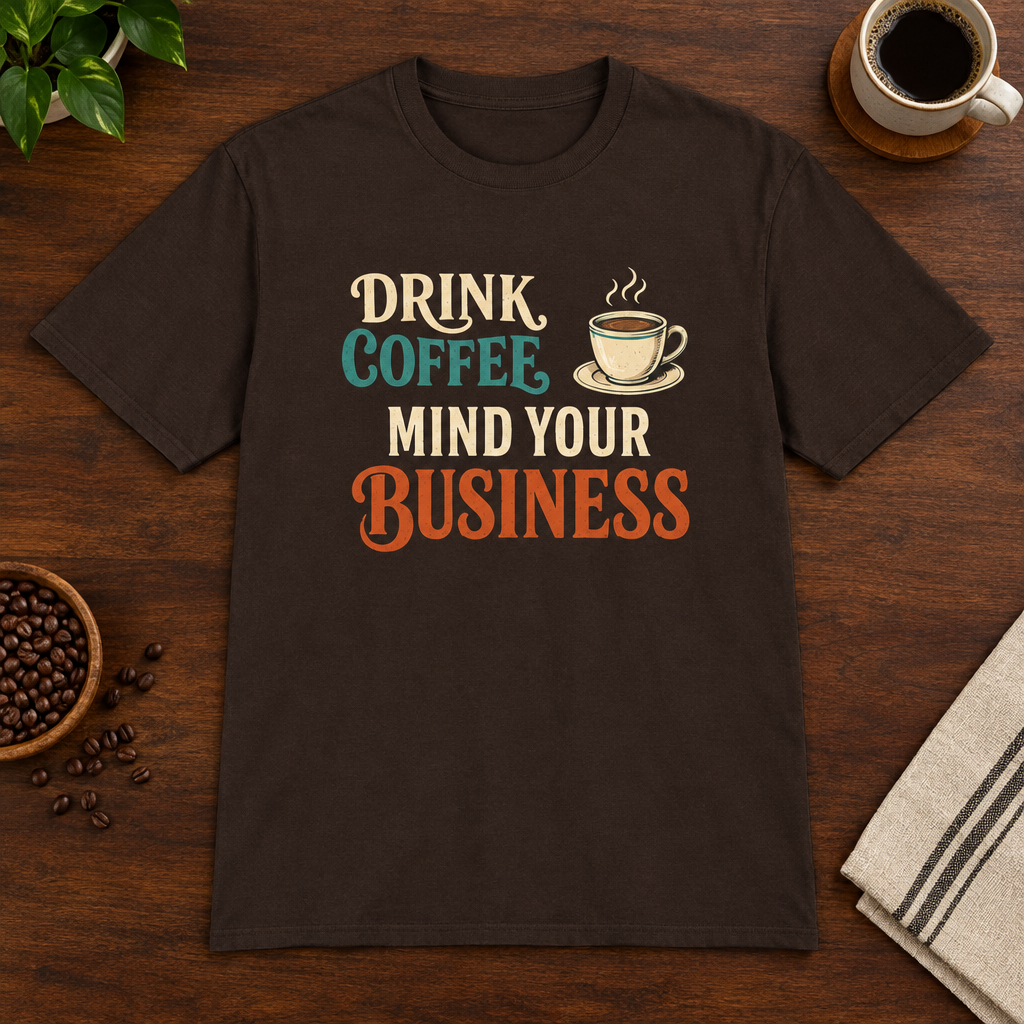 Mind Your Business T-Shirt Dark Chocolate short-sleeve coffee-bar flat lay