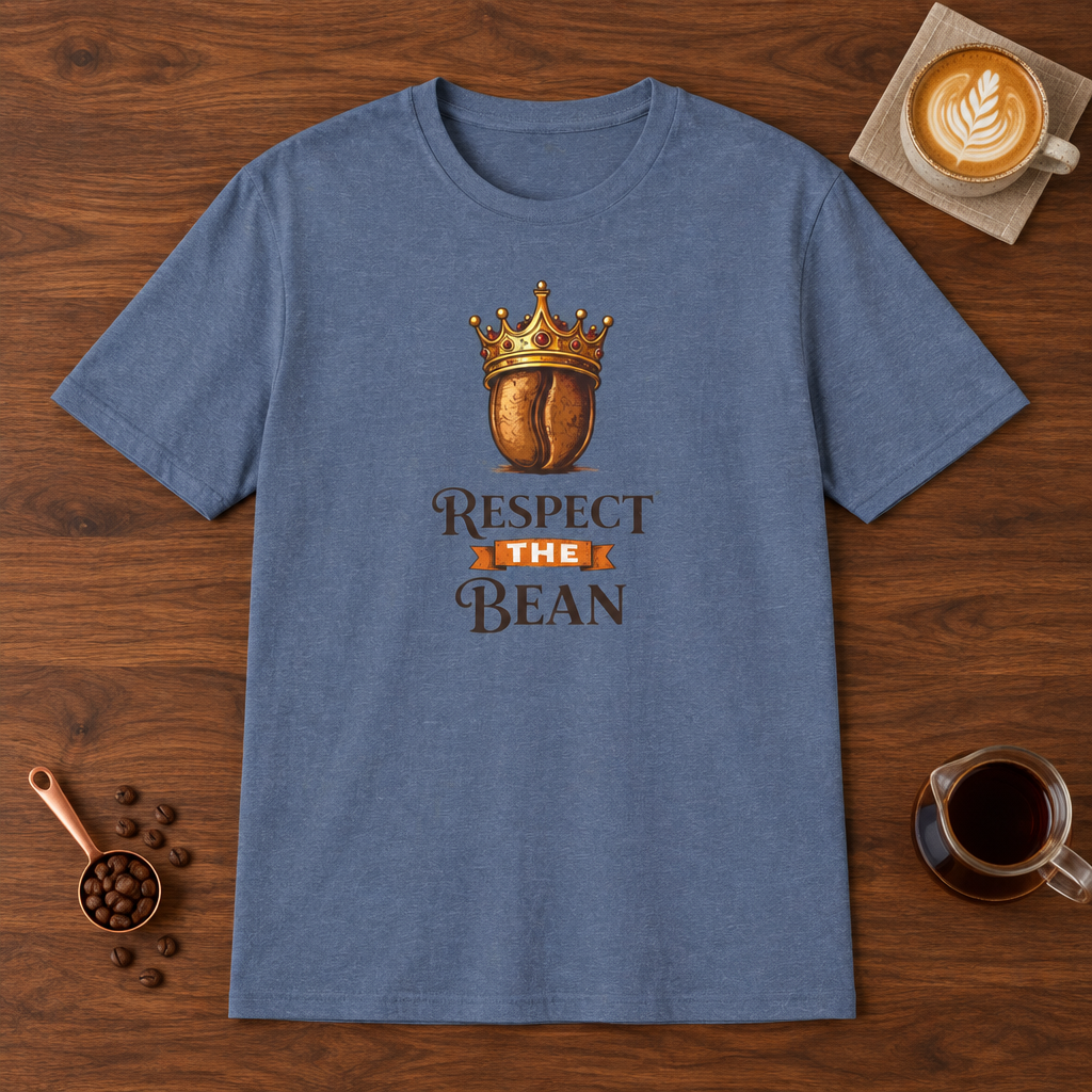 Respect the Bean T-Shirt Heather Indigo coffee bar mockup