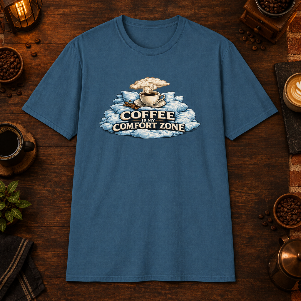 Comfort Zone T-Shirt in Indigo Blue, zoomed lifestyle mockup