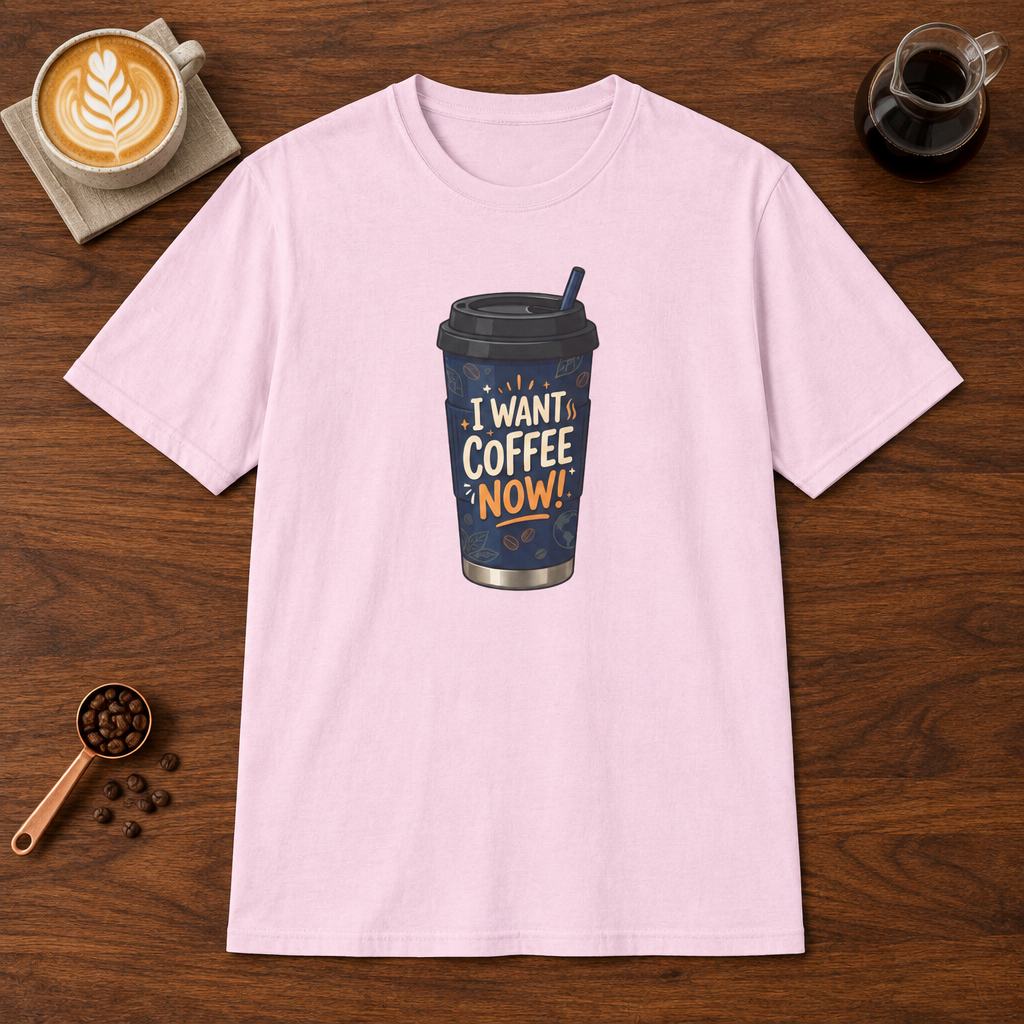 Blue Coffee Cup T-Shirt Light Pink coffee bar mockup