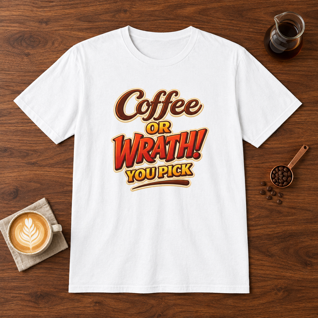 Coffee or Wrath T-Shirt White coffee bar mockup