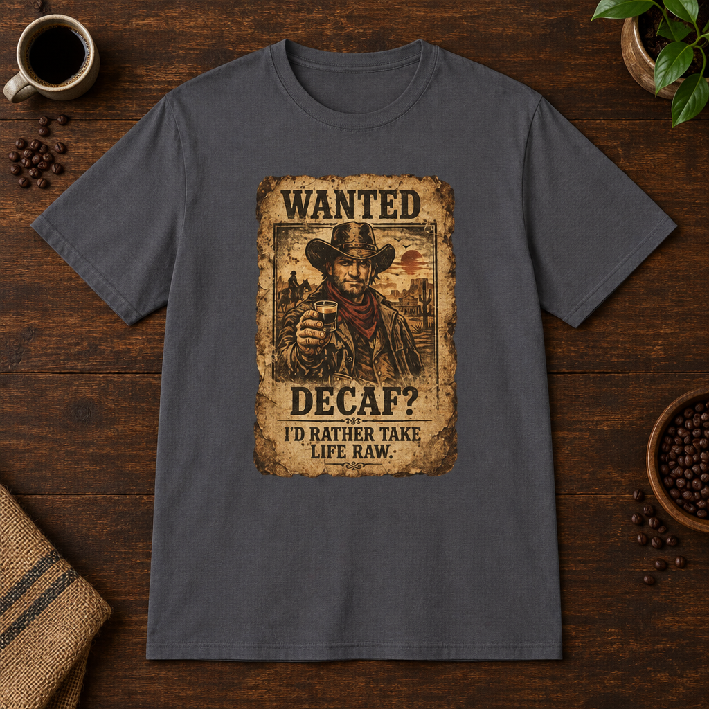 Wanted T-Shirt Charcoal short-sleeve coffee-bar flat lay