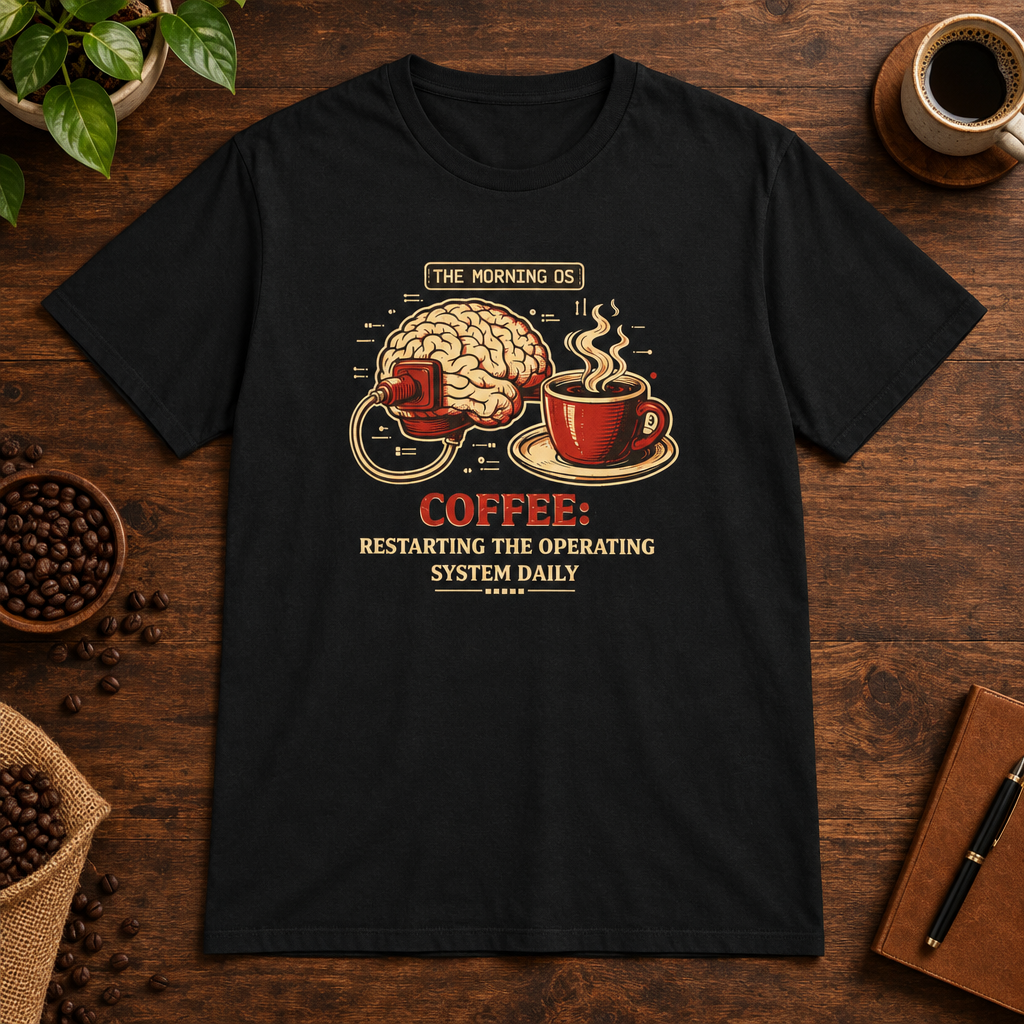 Coffee OS T-Shirt Black short-sleeve coffee-bar flat lay