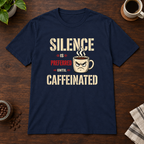 Silence is Preferred T-Shirt Navy short-sleeve coffee-bar flat lay