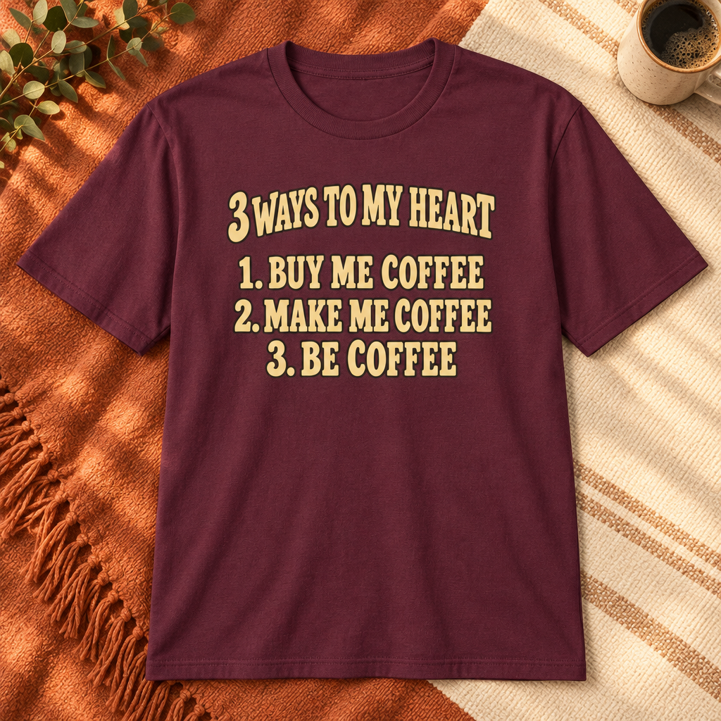 3 Ways to My Heart T-Shirt in Maroon, premium folded mockup