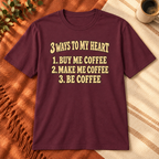3 Ways to My Heart T-Shirt in Maroon, premium folded mockup