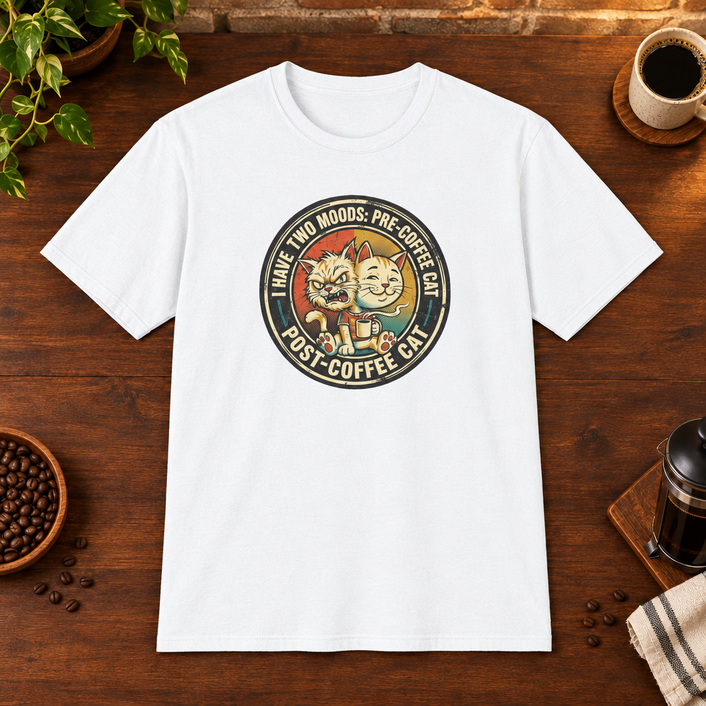 Two Mood Cats T-Shirt White Sport Grey-matched framing