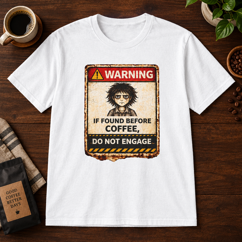 Warning T-Shirt White short-sleeve coffee-bar flat lay