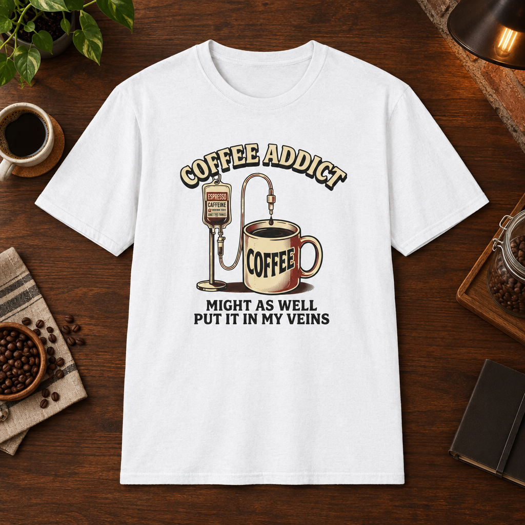 Coffee Addict T-Shirt White short-sleeve coffee-bar flat lay