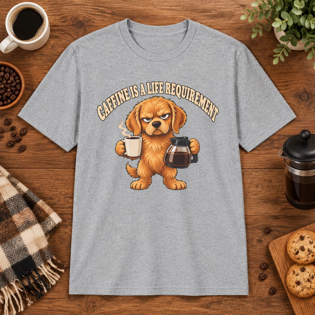 Caffeine is a Life Requirement T-Shirt in Maroon, lifestyle mockup