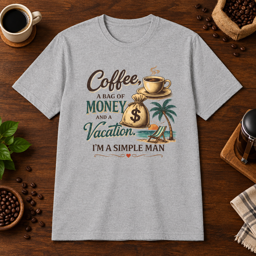 Simple Man T-Shirt Sport Grey short-sleeve coffee-bar flat lay