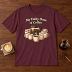 Daily Dose T-Shirt Maroon coffee bar mockup