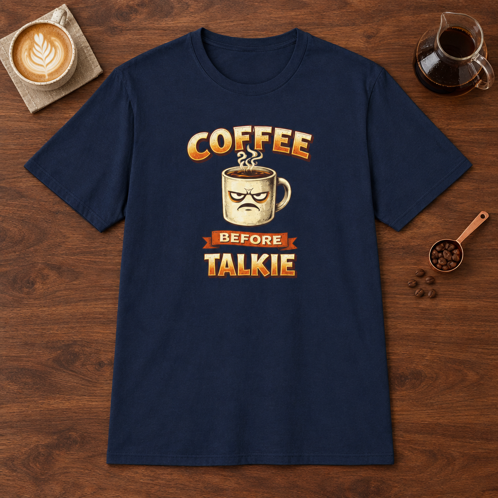 Coffee Before Talkie T-Shirt Navy coffee bar mockup