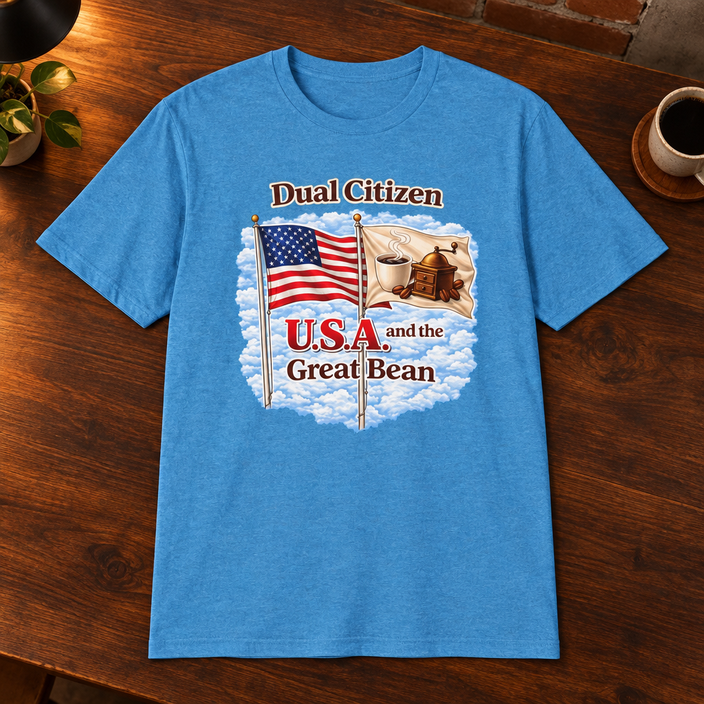 Dual Citizen T-Shirt Heather Sapphire close-fill short-sleeve coffee-bar flat lay