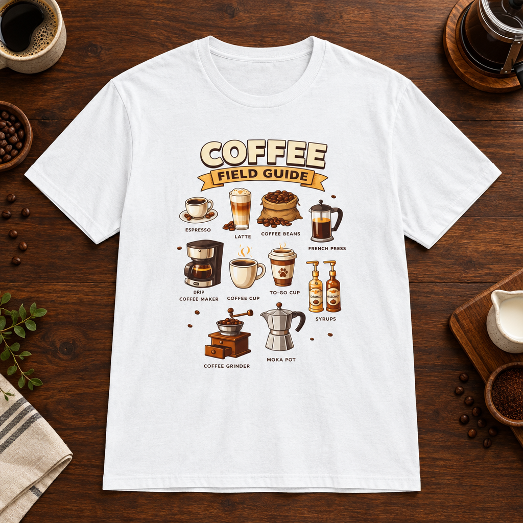 Coffee Field Guide T-Shirt White short-sleeve coffee-bar flat lay