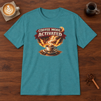 Coffee Mode Activated T-Shirt Heather Galapagos Blue coffee bar mockup