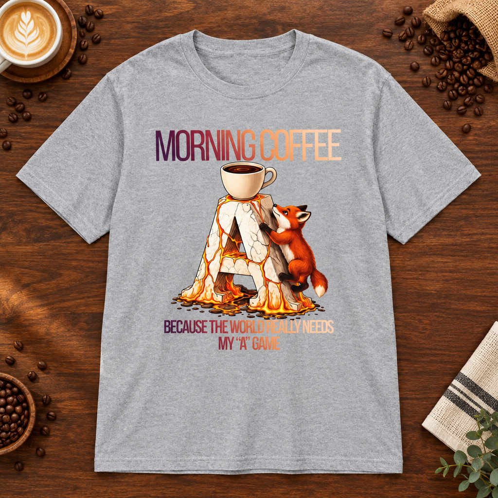Morning Coffee T-Shirt Sport Grey on warm coffee bar