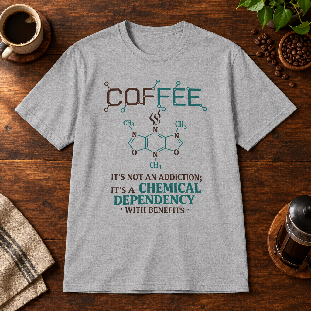 Coffee Dependency T-Shirt Sport Grey short-sleeve coffee-bar flat lay