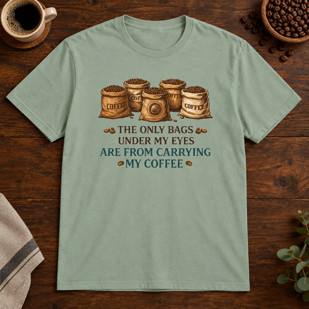 Coffee Bags T-Shirt Sage short-sleeve coffee-bar flat lay