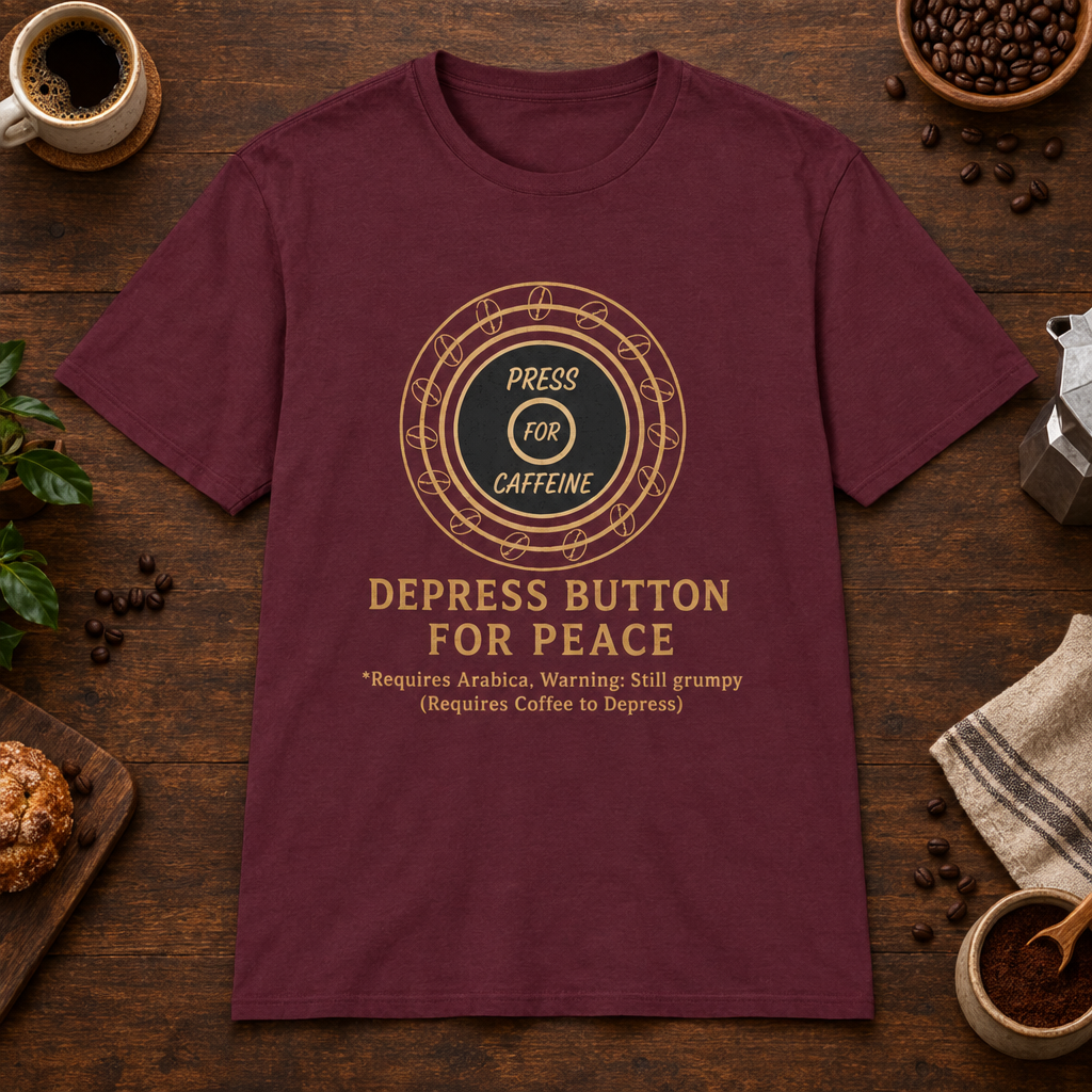 Press for Caffeine T-Shirt Maroon coffee-bar flat lay