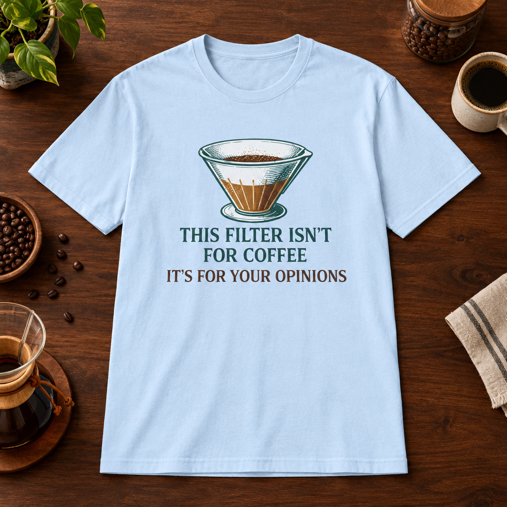 Coffee Filter T-Shirt Light Blue short-sleeve coffee-bar flat lay